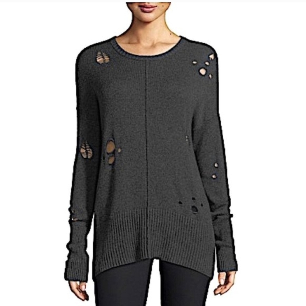 Nwt Autumn Cashmere Distressed Hi Lo Crew Neck Cut Out Sweater Size XS
